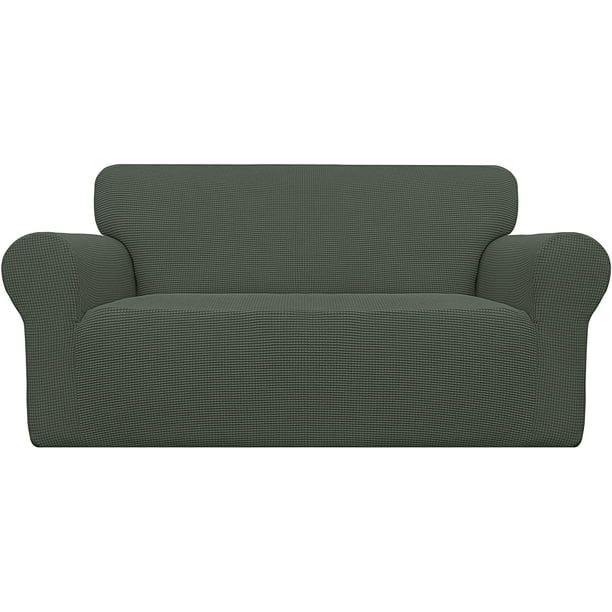Easy-Going Stretch Loveseat Slipcover 1-Piece Sofa Cover Furniture Protector Couch Soft with Elastic Bottom for Kids Polyester Spandex Jacquard Fabric Small Checks Loveseat, Olive Green